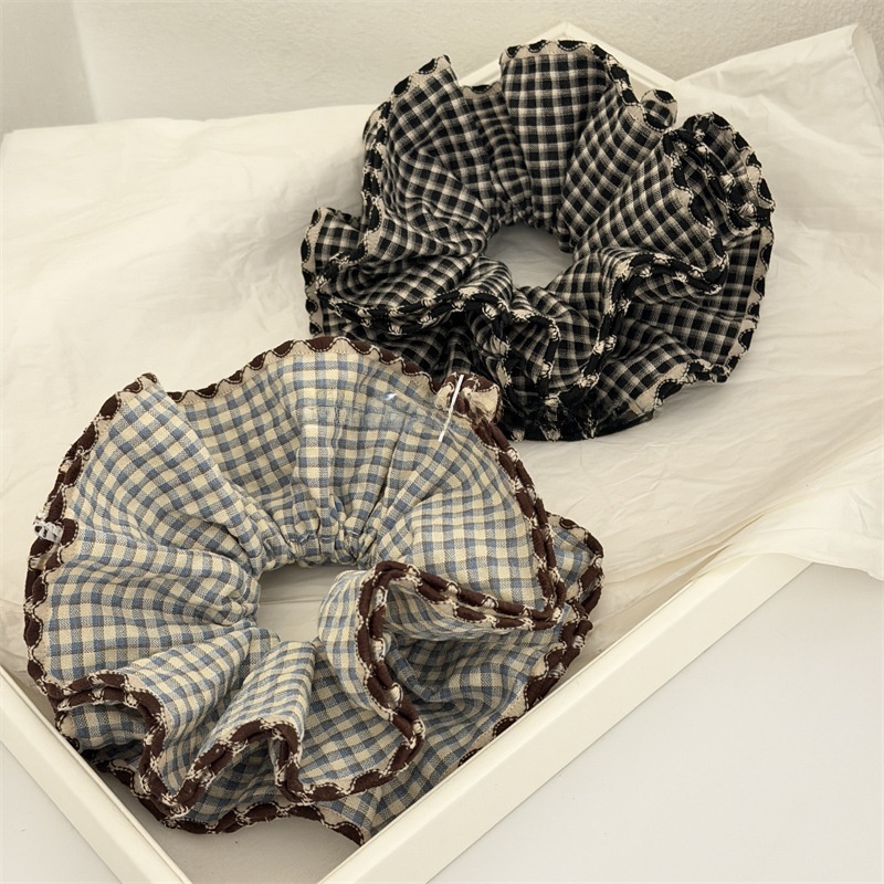 Women's Comfortable Cloth Hair Tie Everyday Wear Blue Black Plaid