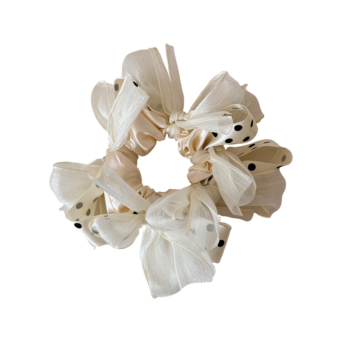 Women's Spring Polyester Bow Knot Hair Tie Accessory, Black Polka Dots