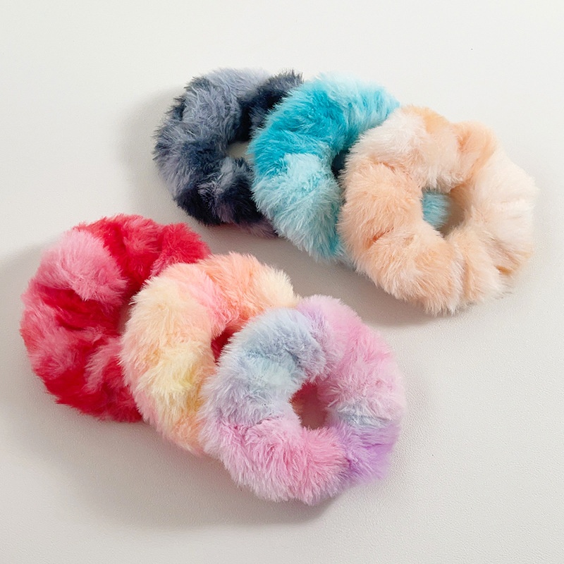 Women's Winter Soft Plush Elastic Hair Scrunchies Colorful Tie-Dye