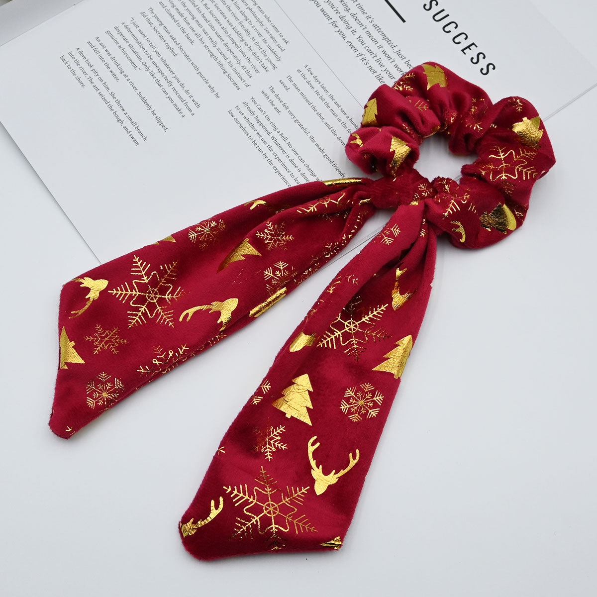 Women's Christmas Plush Ribbon Hair Tie High-End Elastic Festive Hair Rope