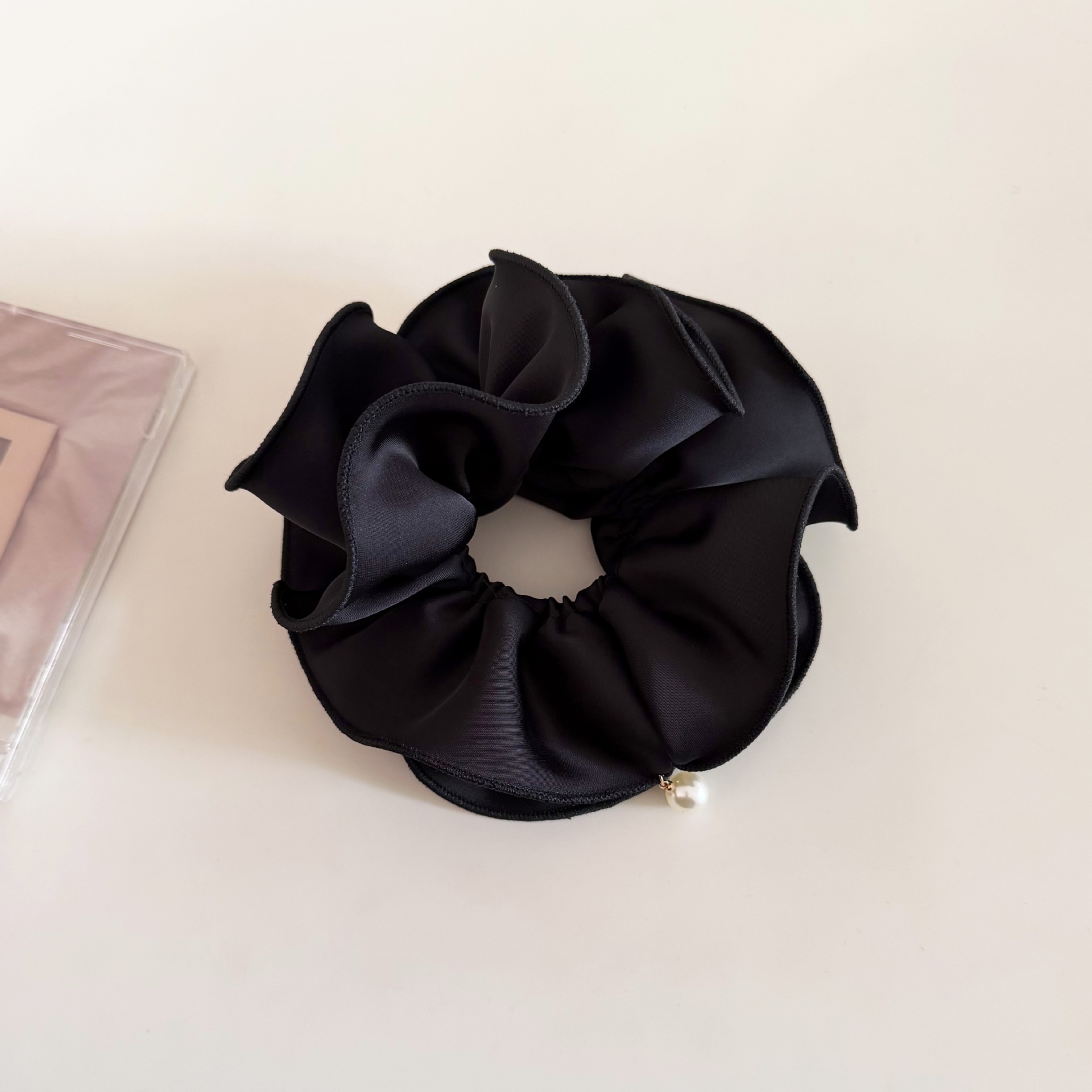 Women's Satin Ruched Bowknot Hair Tie Soft Pearl Elegant Solid Color