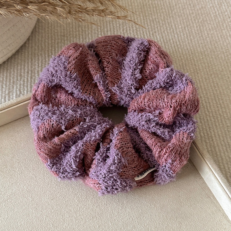 Women's Winter Knitted Yarn Elastic Low Ponytail Hair Tie Color Block