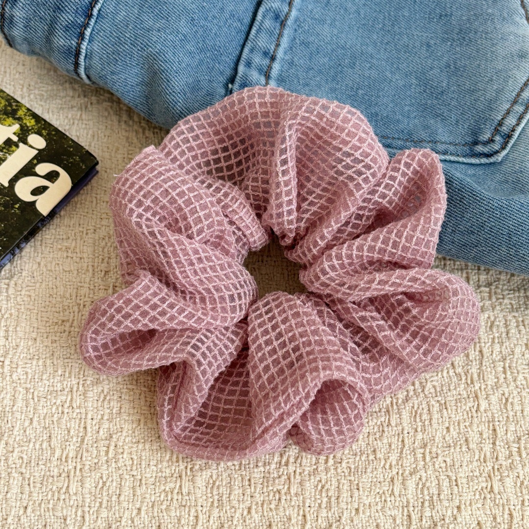 Women's Soft Cloth Retro Hair Tie For Daily Wear Sky Blue Plaid