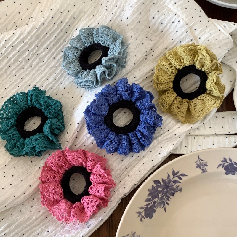 Women's Elegant Lace Hair Tie in Light Blue, Solid Color Spring Accessory