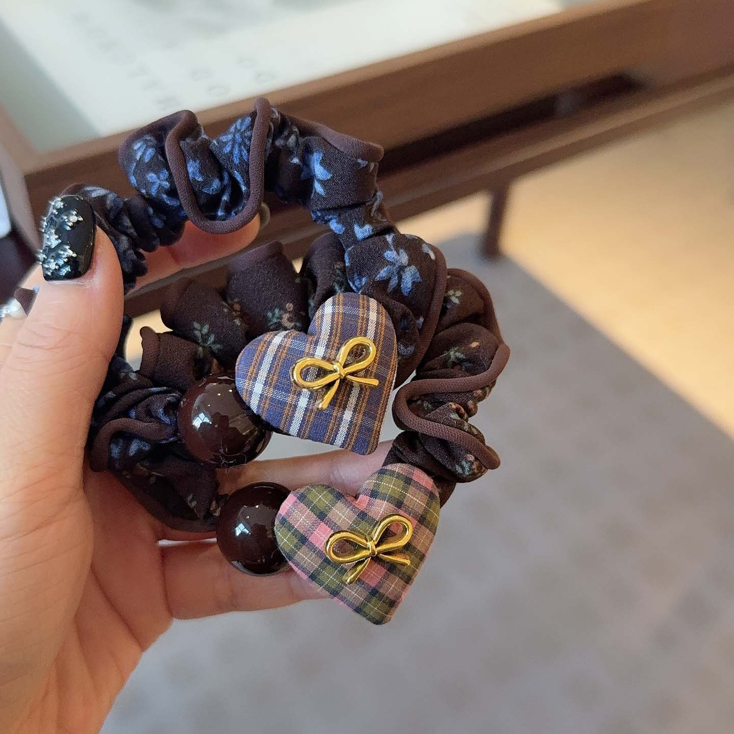 Women's Stylish Cloth Hair Tie Sweet Heart Floral Plaid Bow Knot