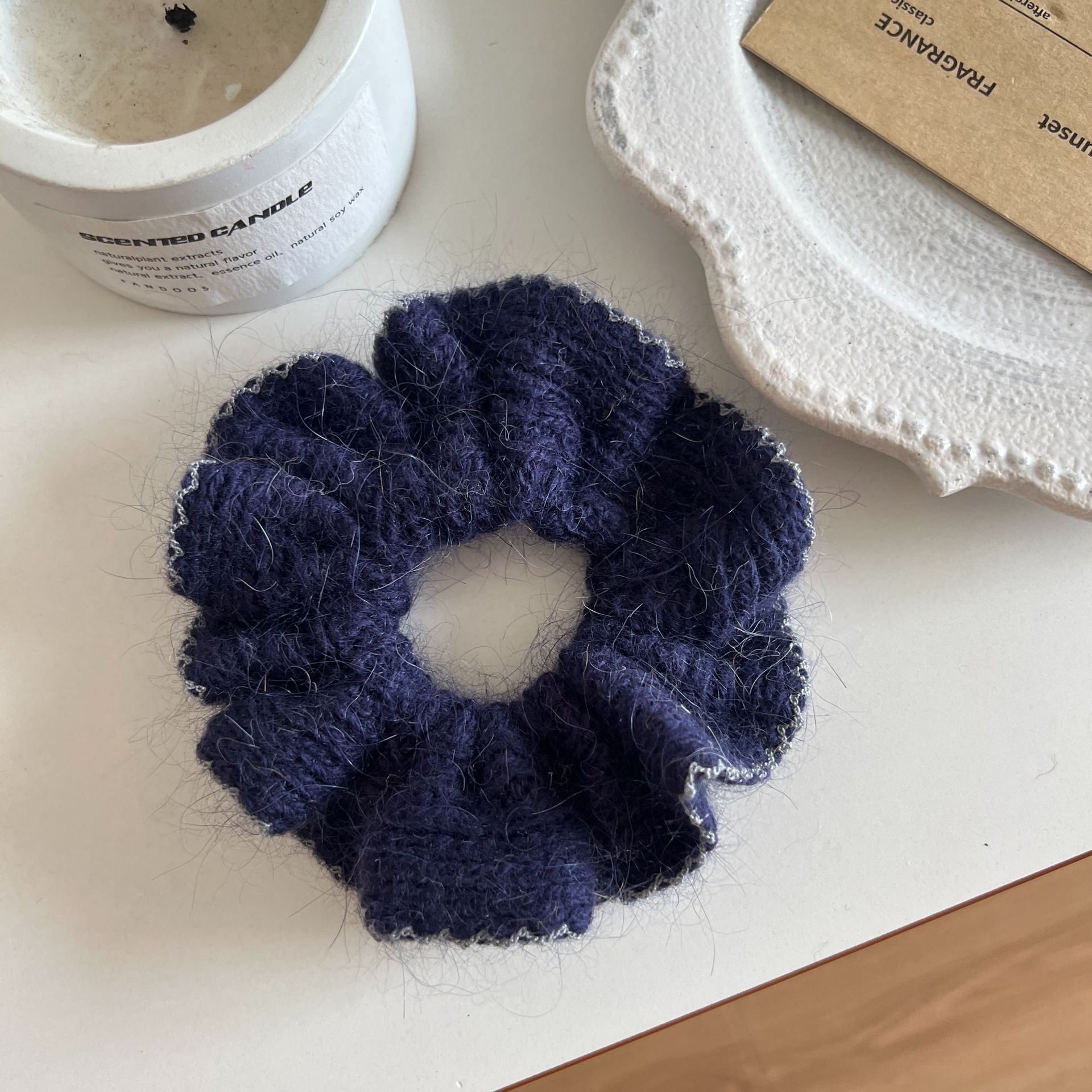 Women's Heavy Knit Double Layer Elastic Bun Headband Solid Blue