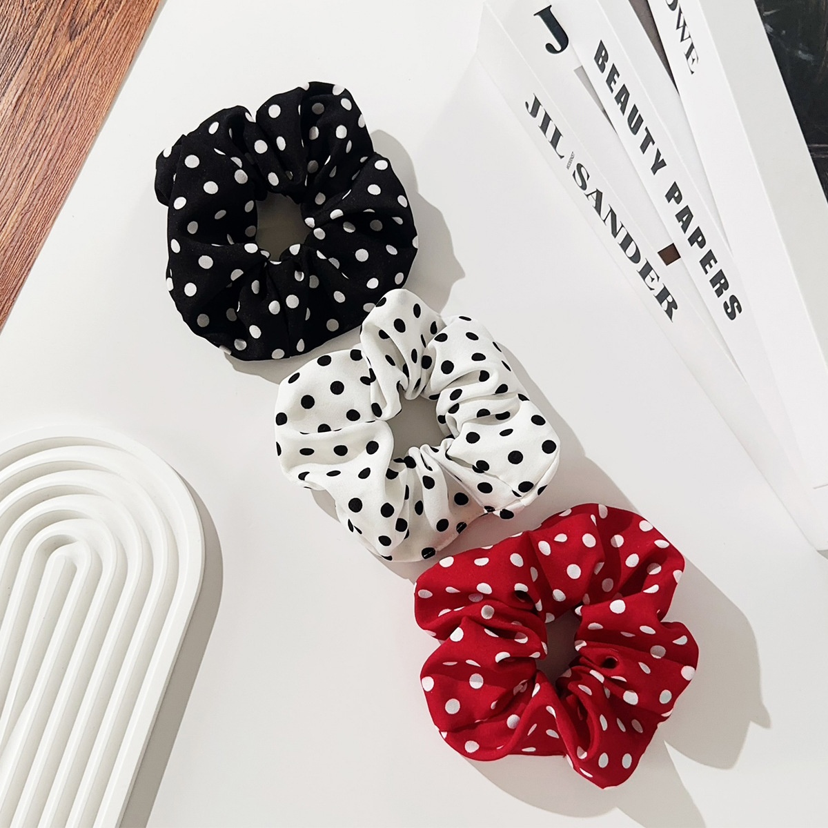 Women Large Fabric Hair Scrunchies High Elasticity Retro Polka Dot