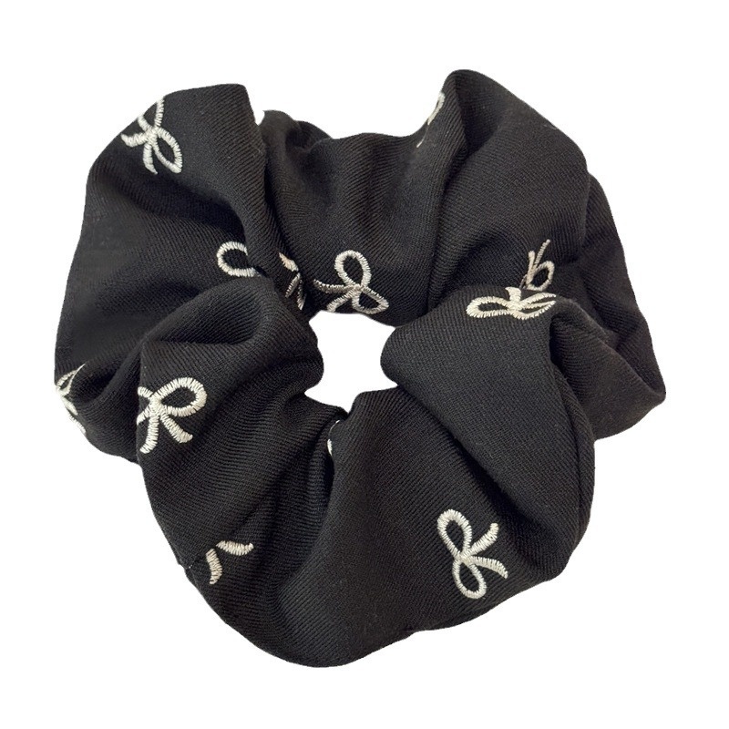 Women's Autumn Retro Cloth Bowknot Hair Tie Black Embroidery