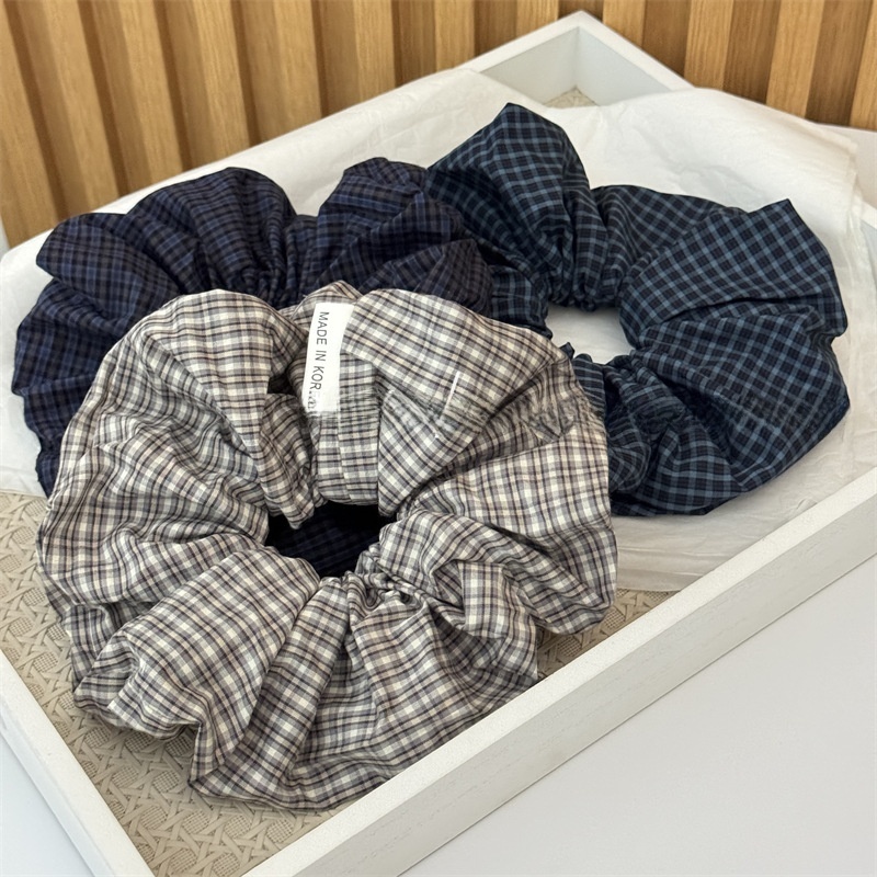 Women's Daily Cloth Scrunchie Hair Tie Retro Navy Blue Checkered Plaid
