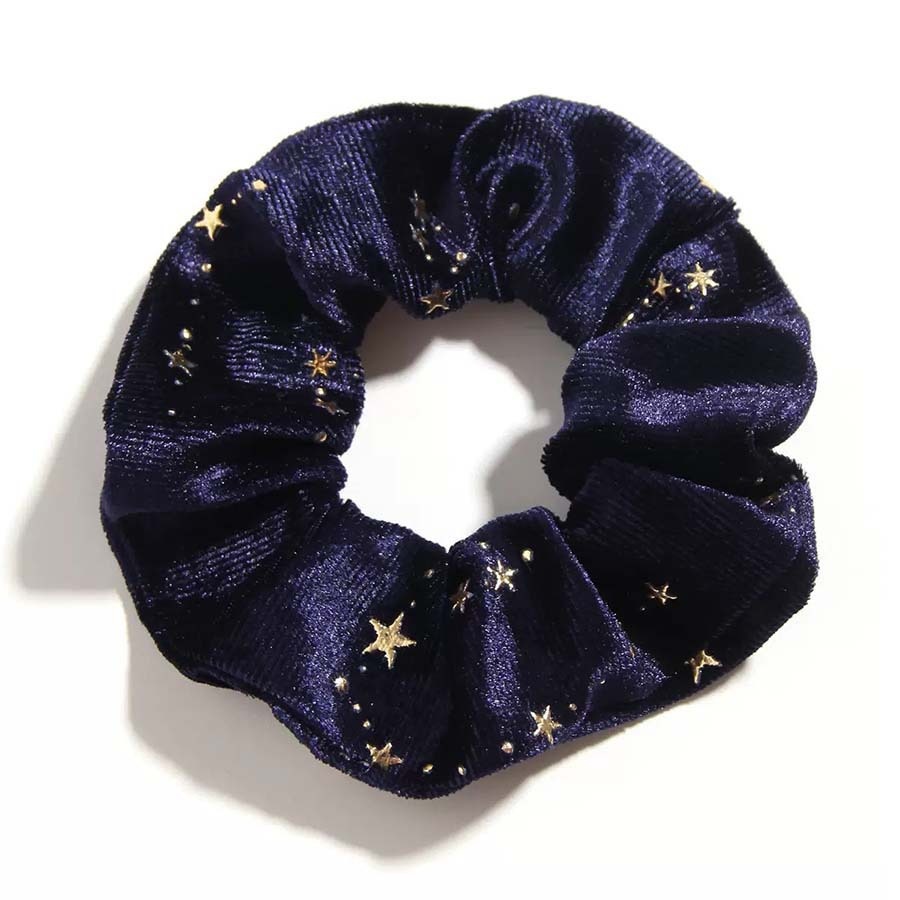 Women's Elastic Gold Velvet Bubble Headband with Star Print Pattern
