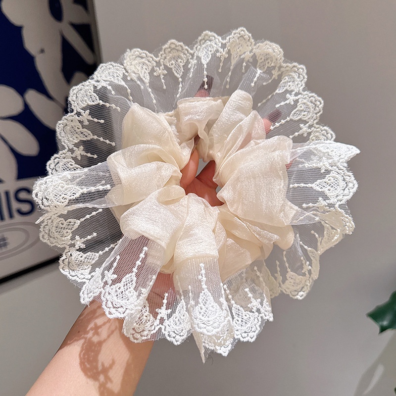 Women's Elegant Banquet Oversized Lace Elastic Hair Tie White Floral
