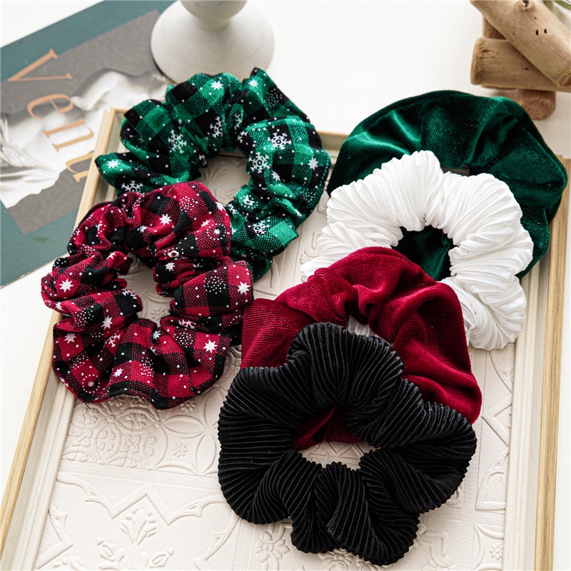 Women's Christmas Cloth Hair Scrunchie Solid Snowflake Lattice