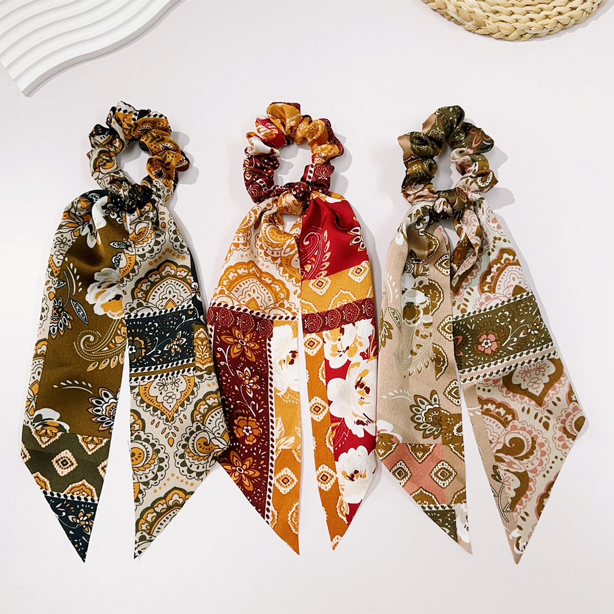 Women's Retro Cloth Large Bow Ponytail Hair Ties Ditsy Floral Spot