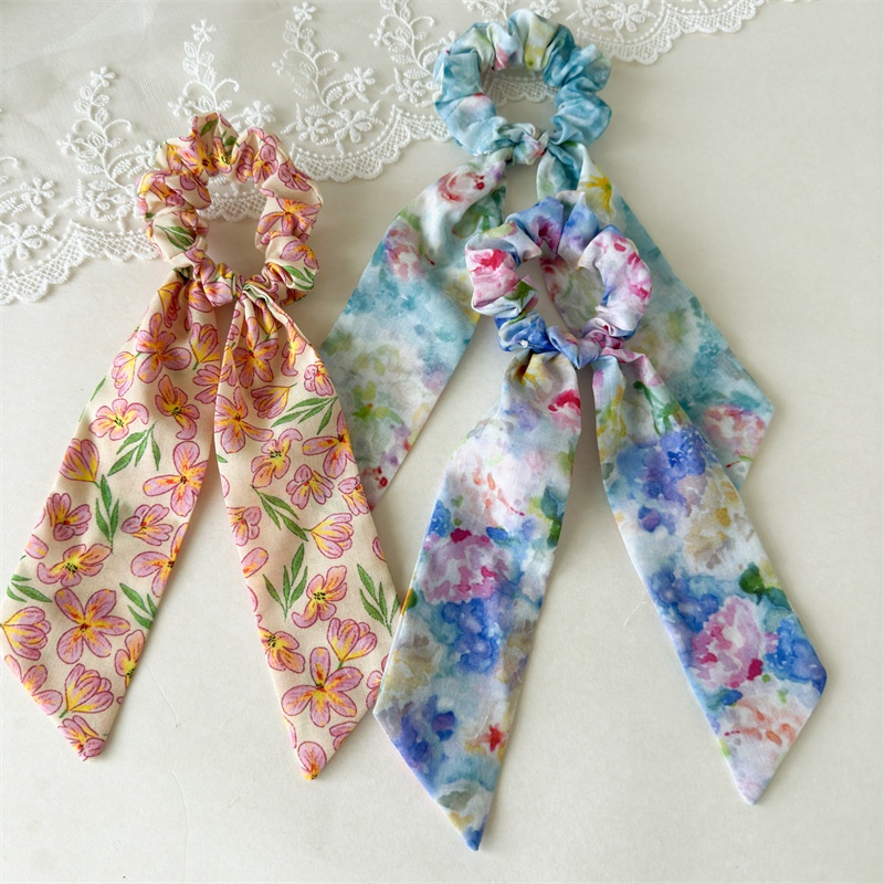 Women's Summer Oil Painting Printed Cloth Hair Ties Elastic Vacation Scrunchies