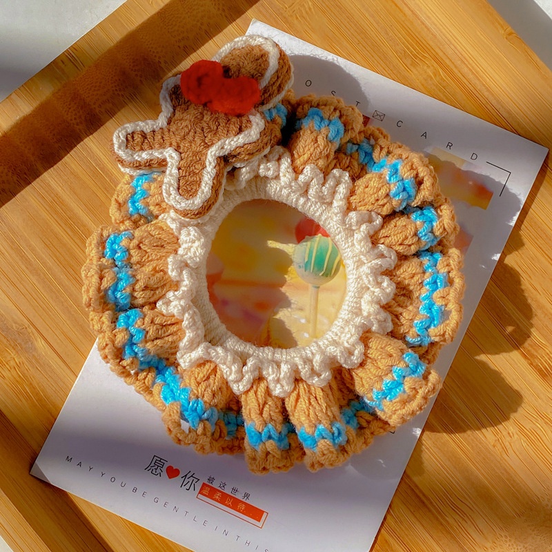 Women's Handmade Knitted Yarn Scrunchie Bellflower Bowknot Hair Tie