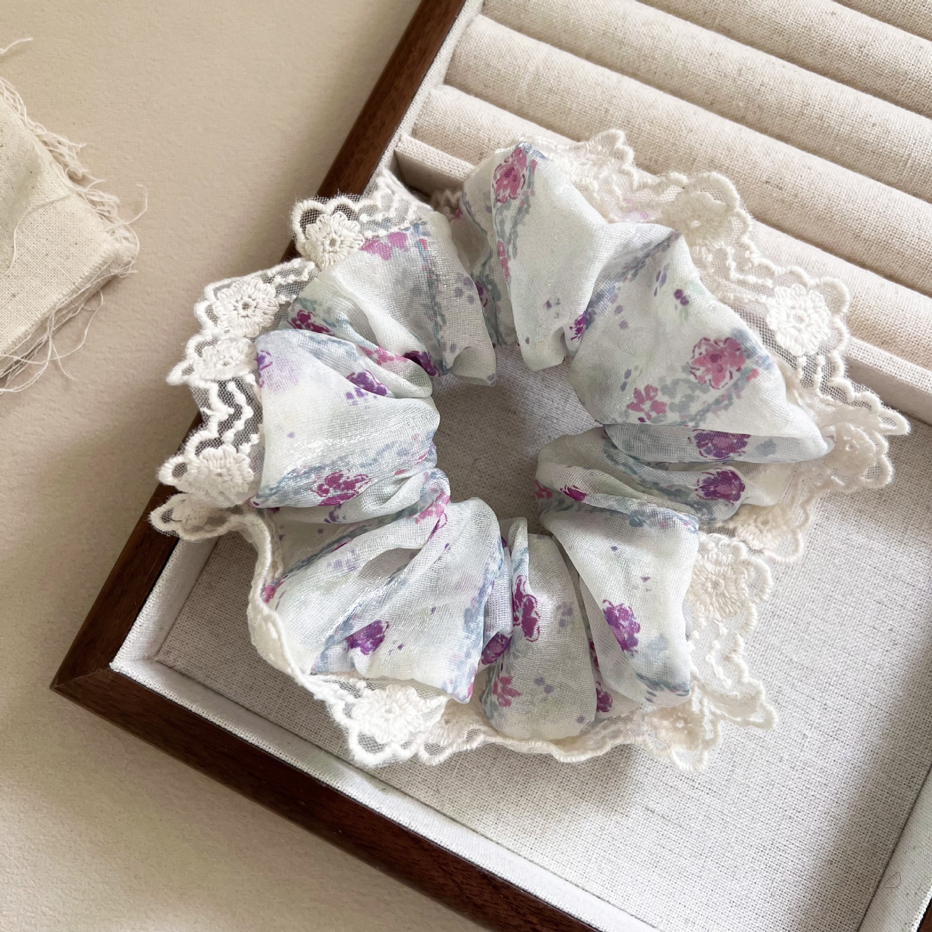 Women's French Lace Floral Elastic Headband for Ponytails and Buns