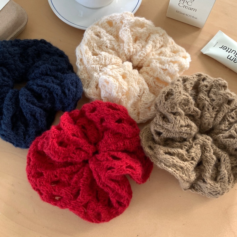 Women's Warm Knitted Wool Hair Scrunchies Autumn Winter Solid Color