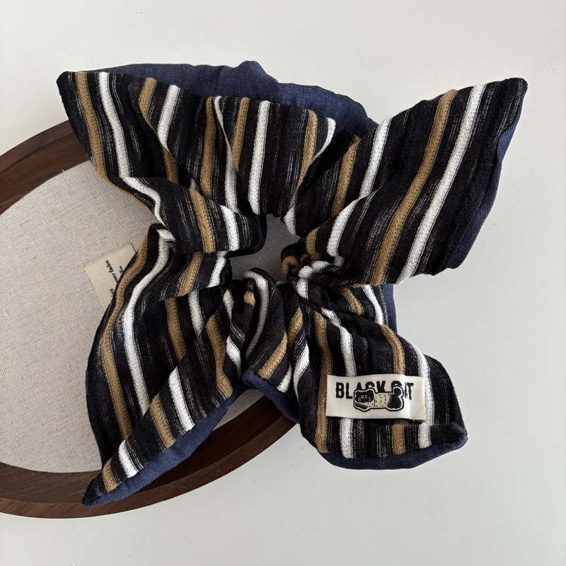 Women's Winter Wool Ponytail Headband Vintage Striped Color Block