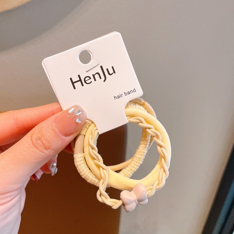 Women High Elastic Cloth Hair Ties 4pcs No Pull Casual Solid Floral