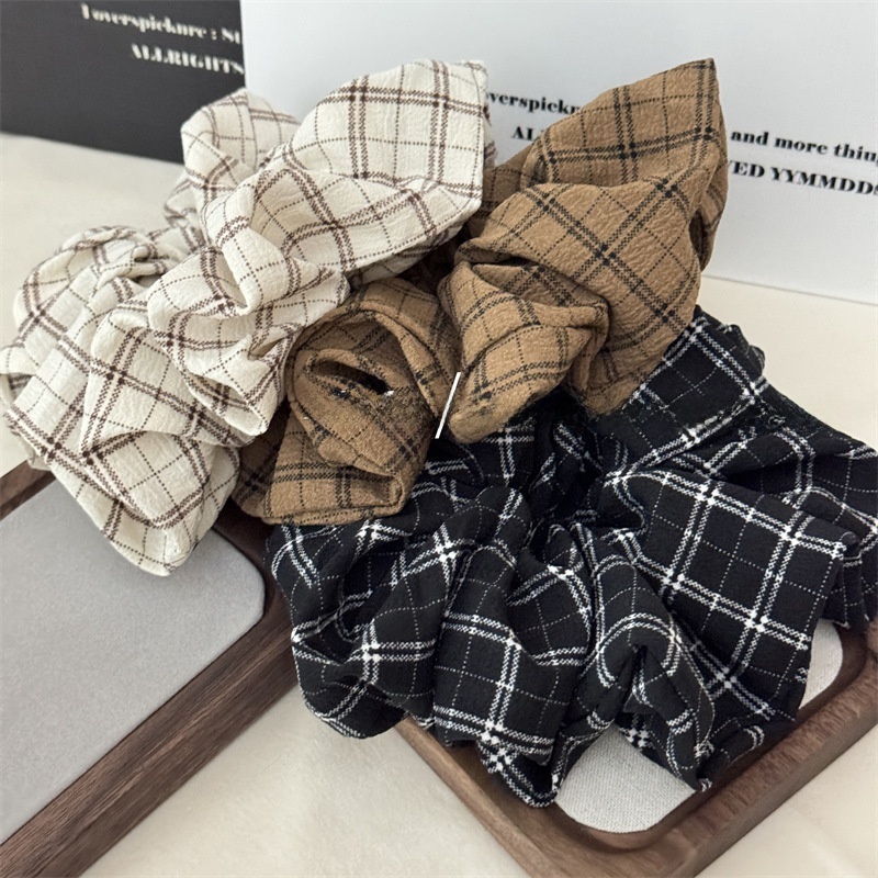 Women's Everyday Cloth Scrunchie Hair Tie Navy Blue Checkered Plaid