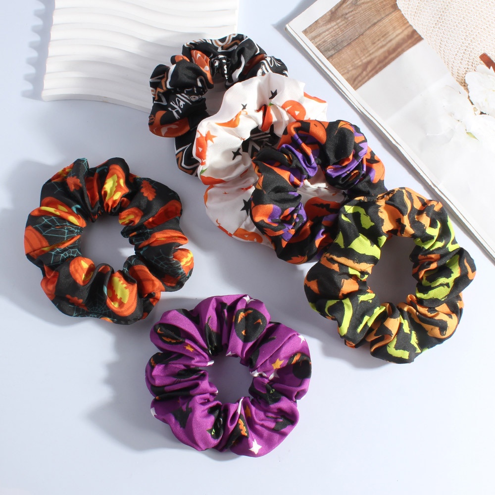 Women's Streetwear Satin Hair Scrunchies Funny Halloween Printed
