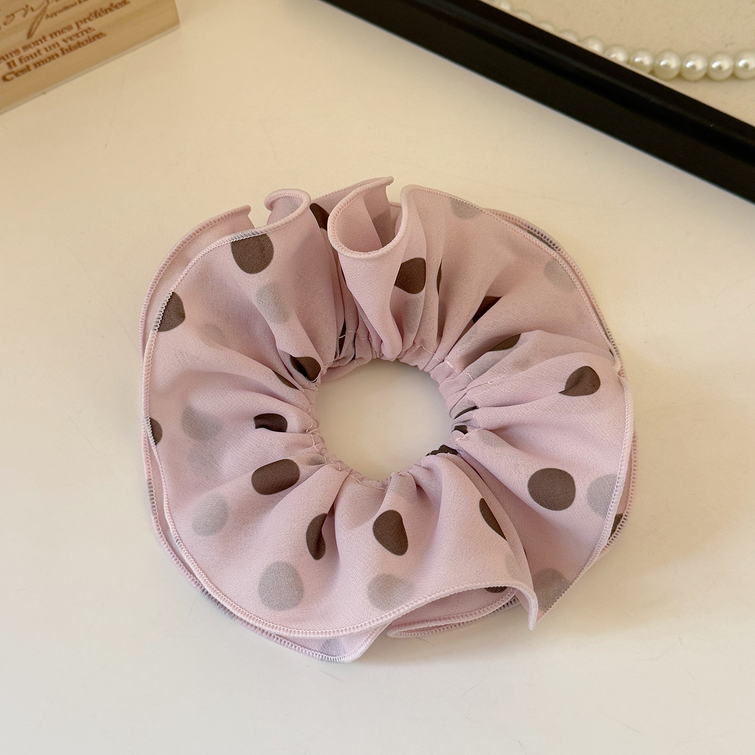 Women's Spring Everyday Cloth Hair Scrunchie Pink Purple Polka Dots