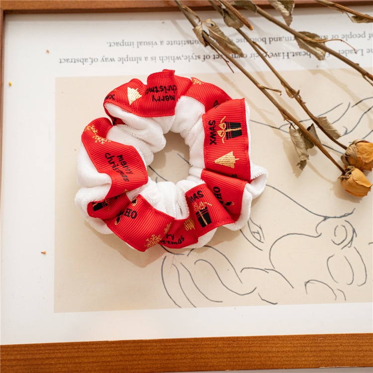 Women's Cute Cloth Christmas Hair Ties Red Green Santa Reindeer Pattern