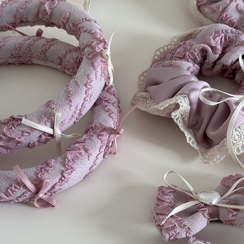 Women's Sweet Spring Lace Bow Tie Hairpin Accessory Pink Beige Heart