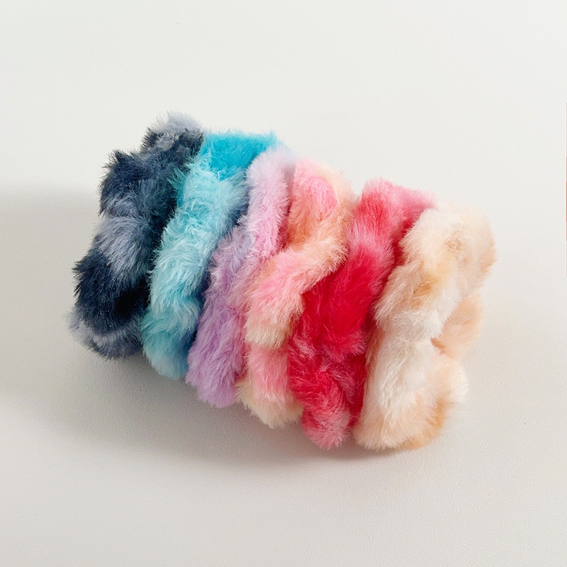 Women's Winter Soft Plush Elastic Hair Scrunchies Colorful Tie-Dye