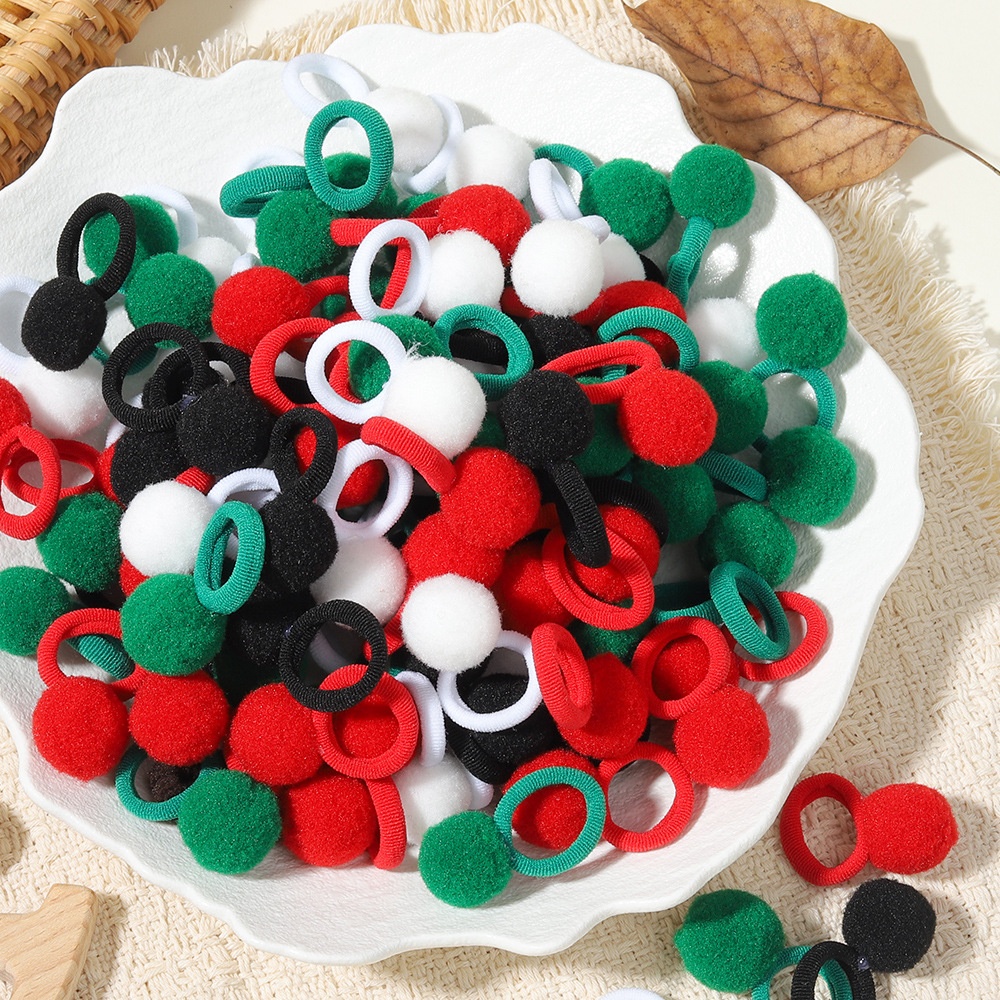 Girls' New Year Hairball Rubber Band Hair Ties Red Multicolor Wool Yarn