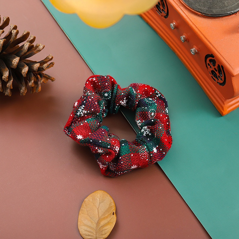 Women's Christmas Cloth Hair Scrunchie Color Block Plaid Snowflake