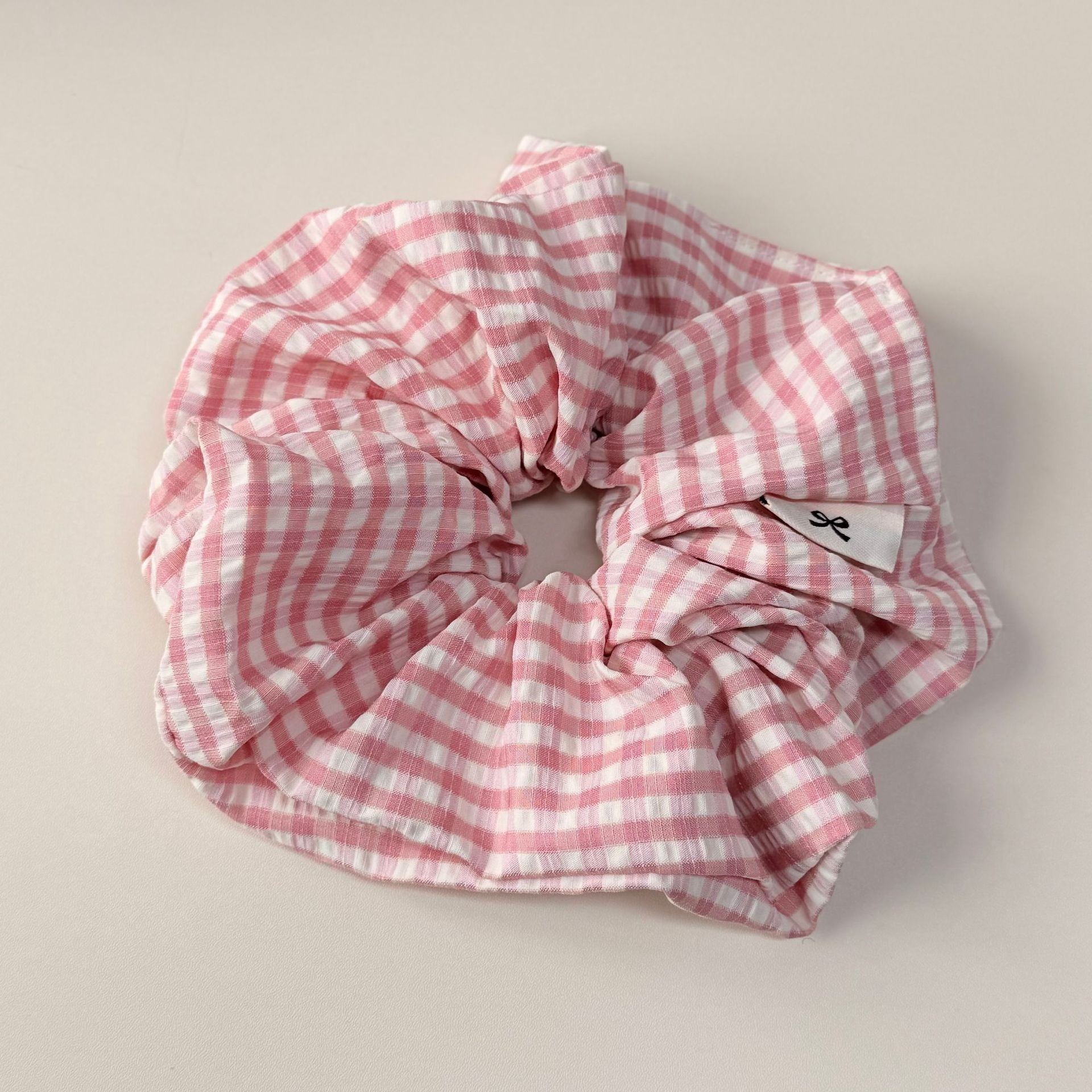 Women's Stylish Cloth Hair Tie in Pink Plaid for Spring and Summer