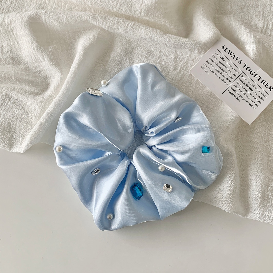 Women's Elegant Styling Satin Rhinestone Hair Tie Sparkly White