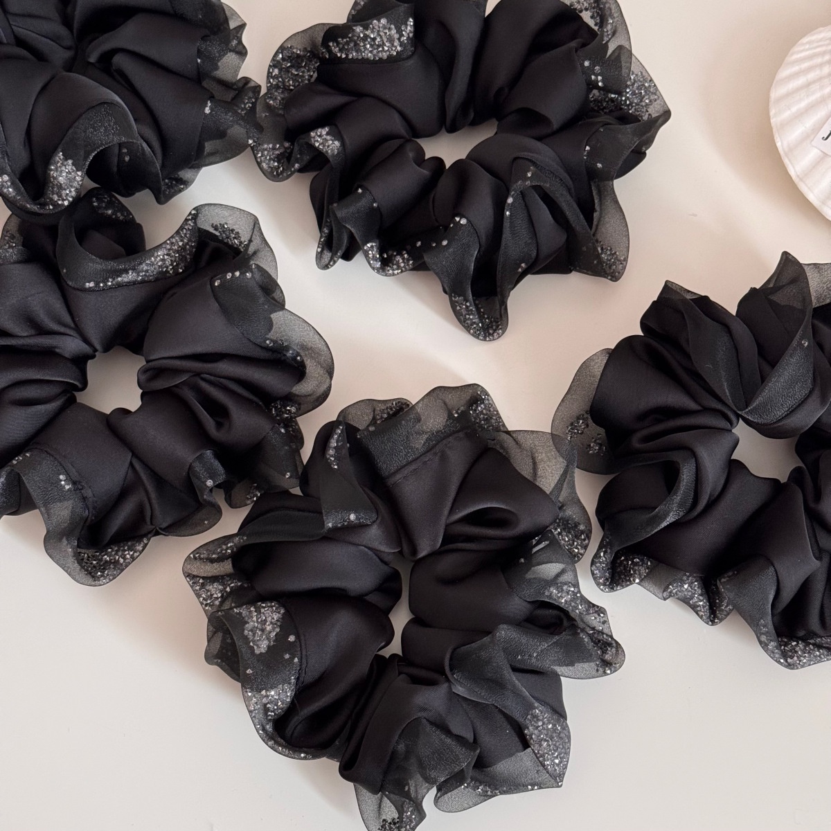 Women's Elegant Rhinestone Inlay Satin Gauze Party Hair Tie Black