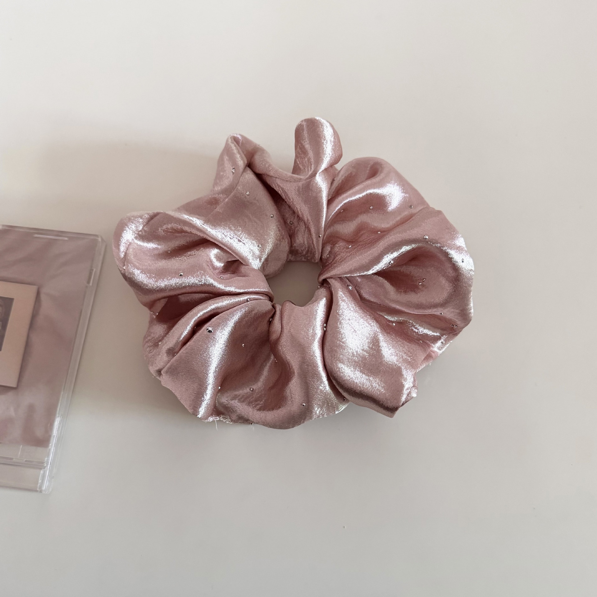 Women's French Satin Rhinestone Starry Scrunchie Hair Tie Solid Color