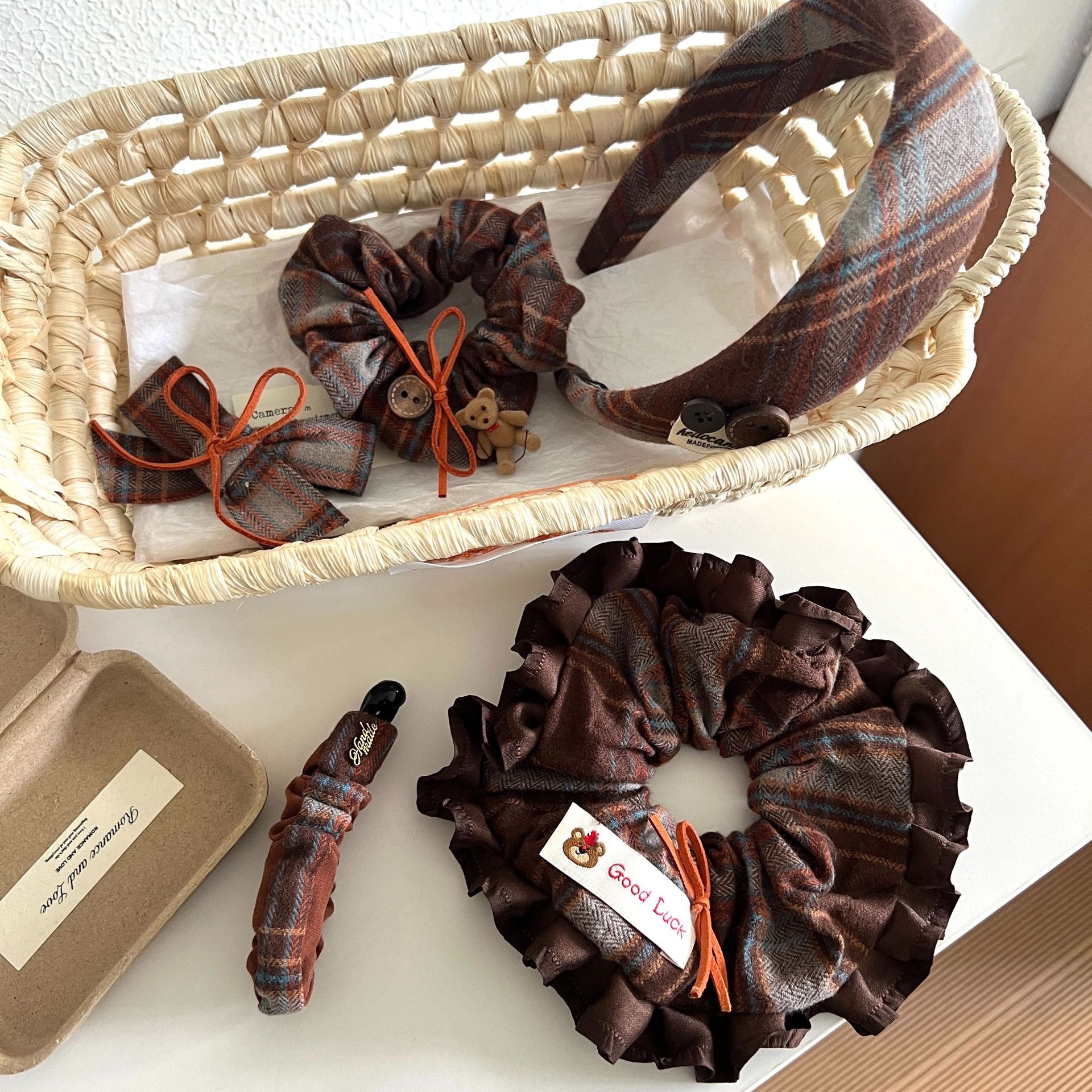 Girls Preppy College Style Cloth Hair Tie Scrunchie Coffee Plaid