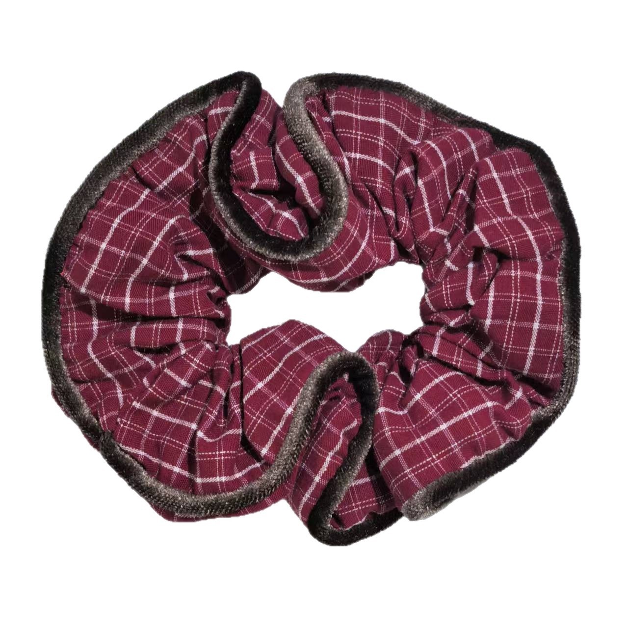 Women's Plaid Velvet Edged Hair Ties Elegant Autumn Winter Stripe Bands