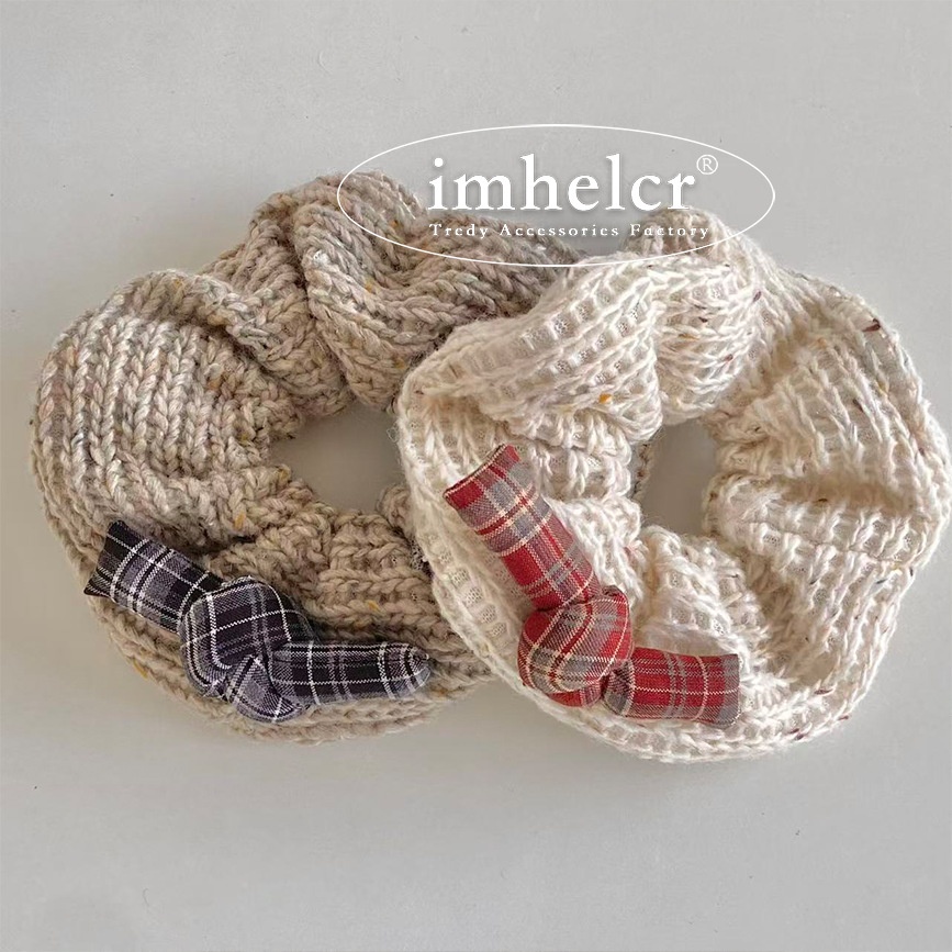 Girls Handmade Yarn Braided Hair Tie Autumn Winter Large Elastic Bow Hair Band