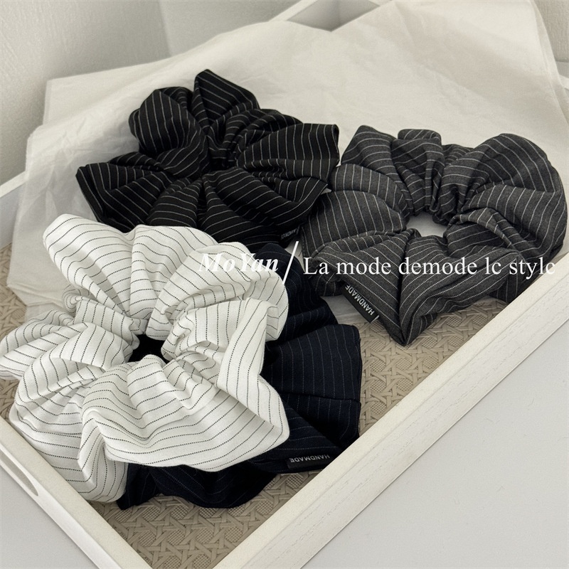 Women's Large Striped Fabric Hair Band Elastic Casual Ponytail Holder