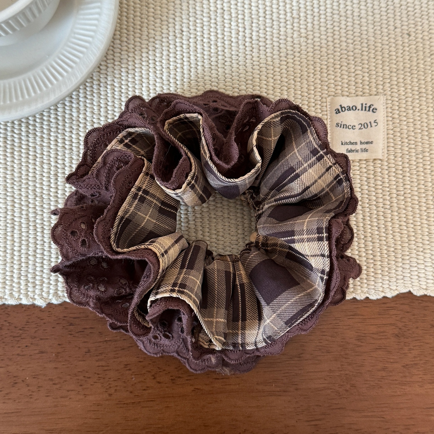 Women's Casual Cloth Lace Scrunchie Hair Tie Navy Blue Checkered