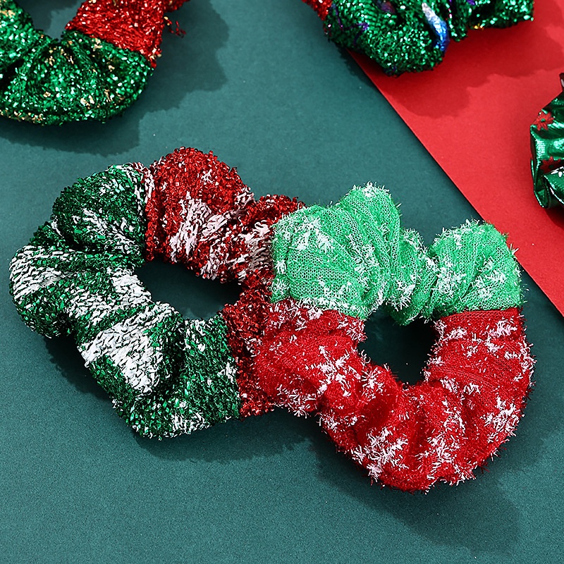 Women's Winter Cloth Scrunchie Christmas Snowflake Splicing Pattern