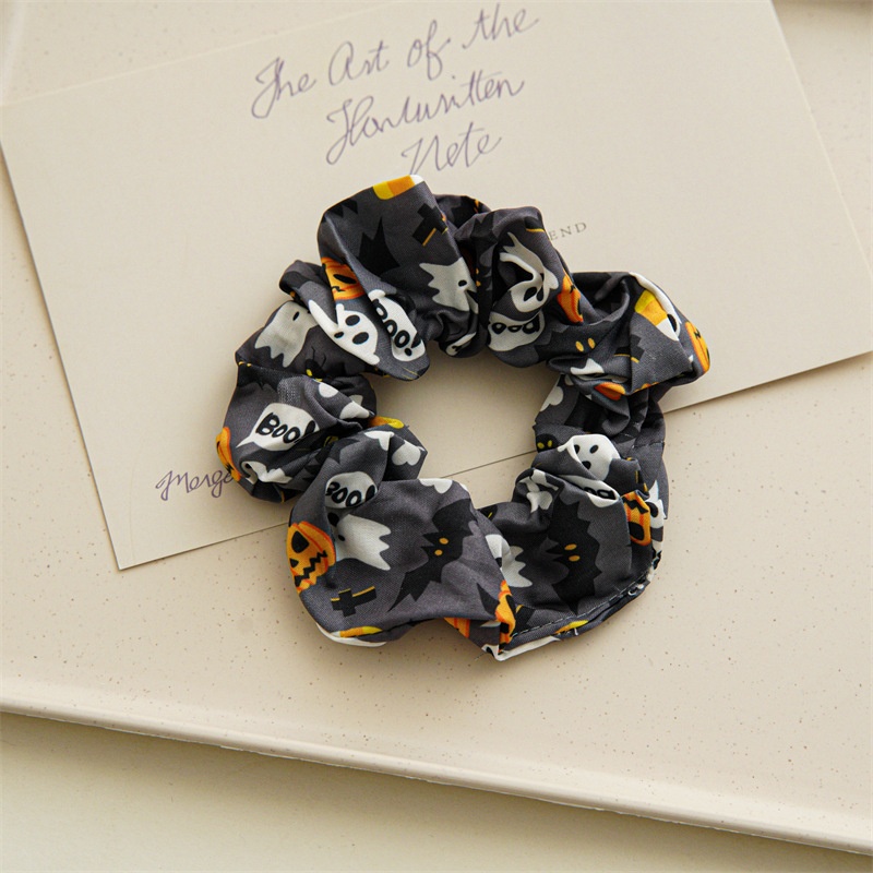 Women's Handmade Satin Street Hair Scrunchie Funny Halloween Skull
