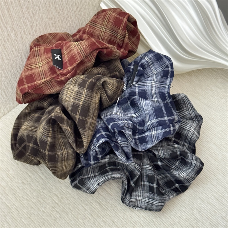 Women's Daily Cloth Scrunchies Retro Hair Ties Checkered Plaid