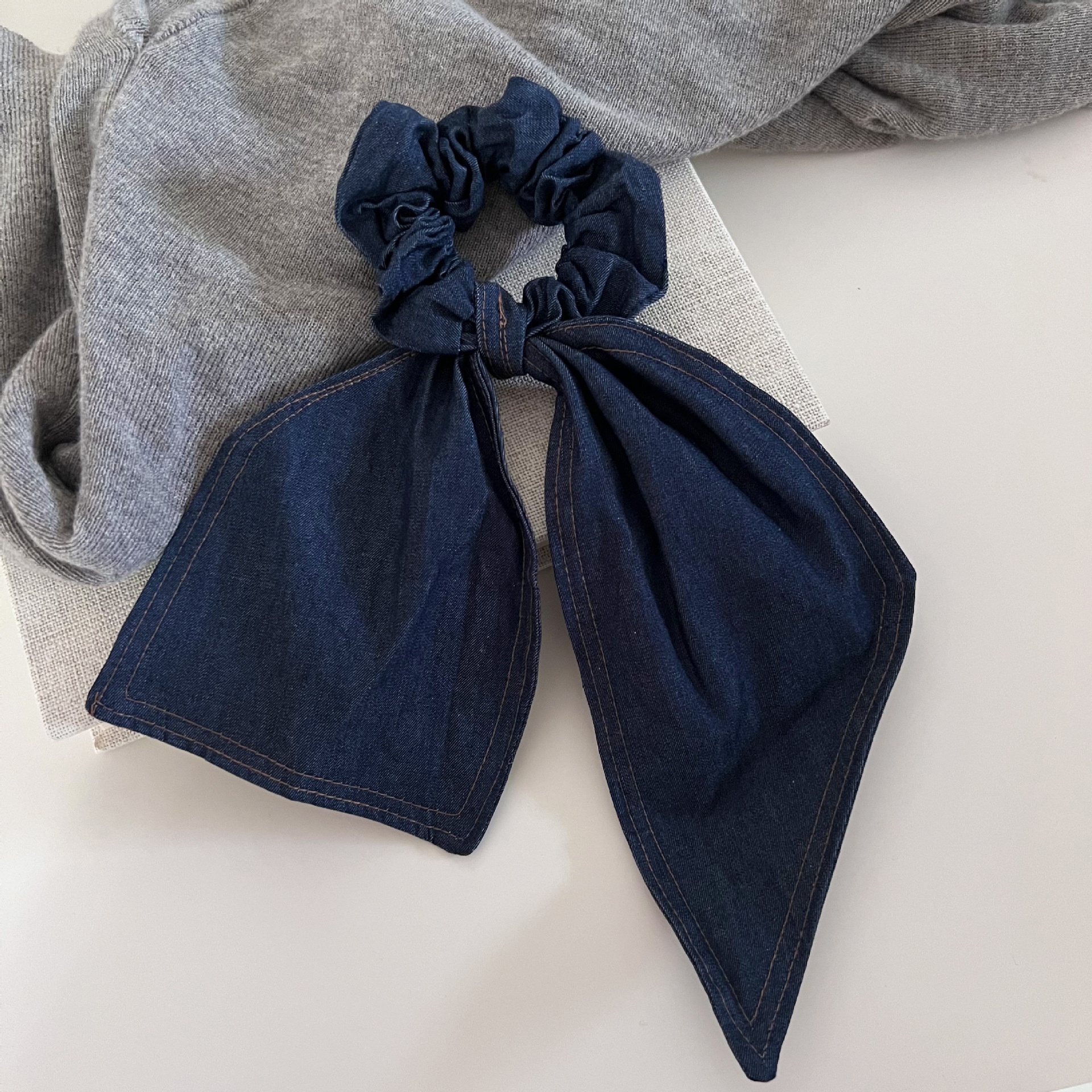 Women Lazy Styling Large Denim Ribbon Bow Hairband Accessory Blue