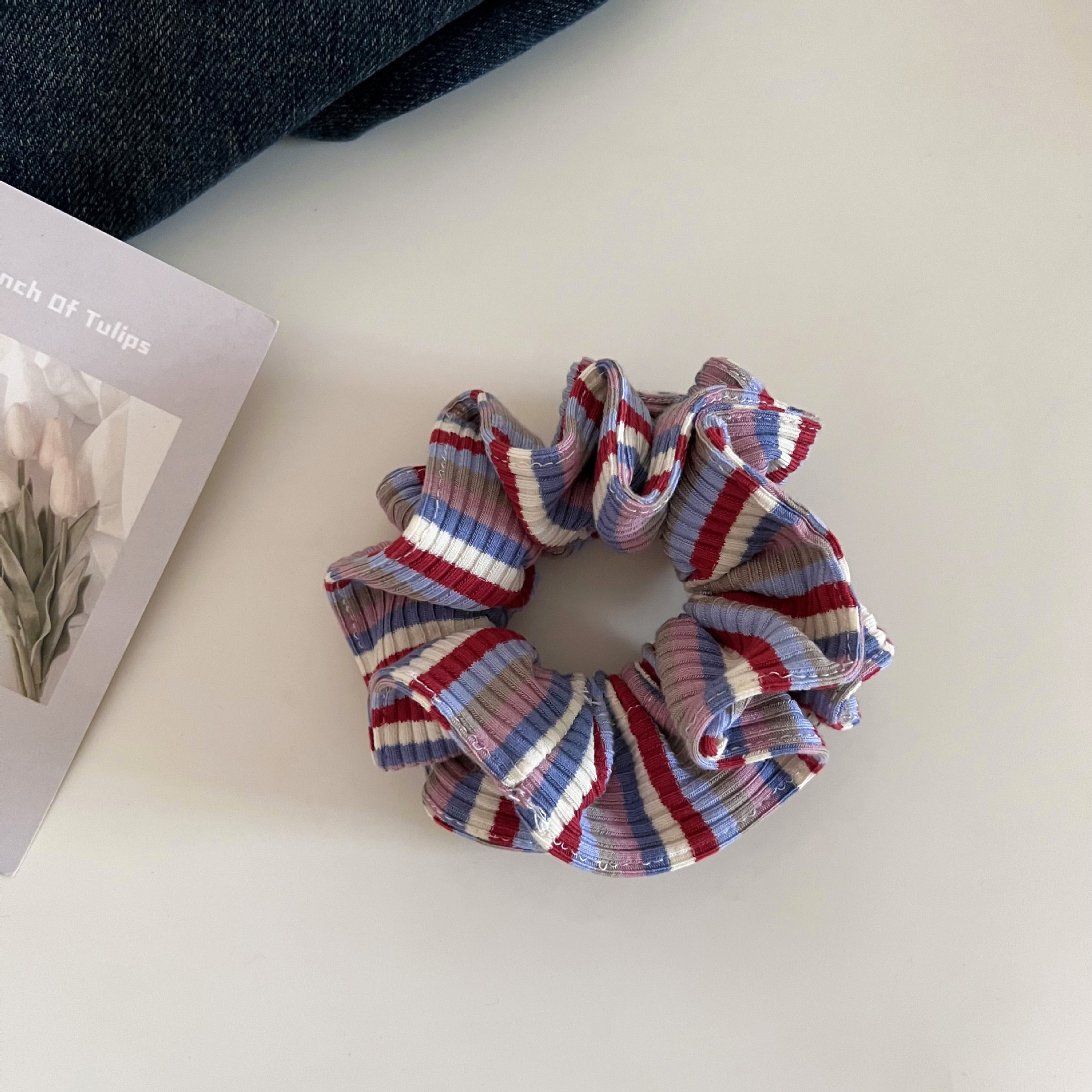 Women Dopamine Cloth Elastic Hair Tie For Buns Colorful Stripe