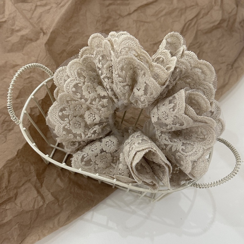Women's Four Layer Lace Scrunchie Bun Hair Tie Vintage French Cloth