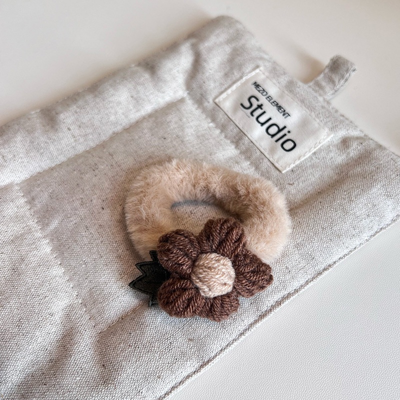 Women's Sweet Plush Flower Hair Tie Autumn Winter Accessory Beige