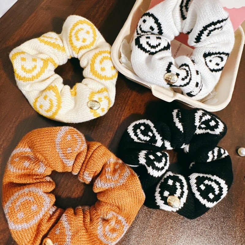 Women's Winter Plush Seamless High Ponytail Hair Tie Smiley Face