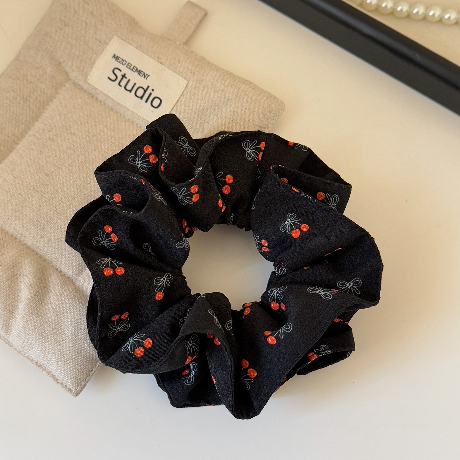 Women's Cherry Print Double Layer Elastic Hairband No Damage Cloth Tie