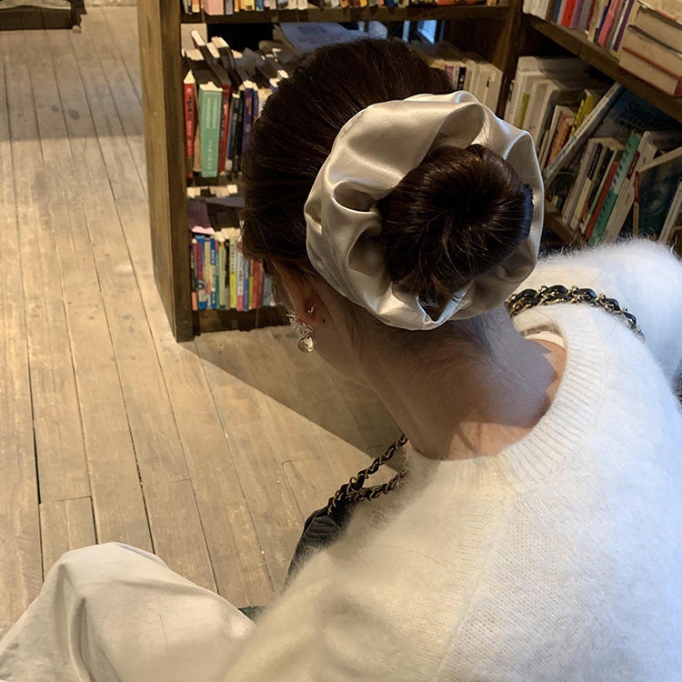 Women Irregular Satin Hair Tie Elegant Spring Hair Accessory Black